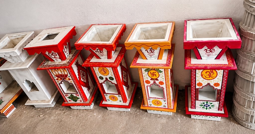 Handcrafted Vibrant Painted Stone Tulsi Pinda Temple Stand
